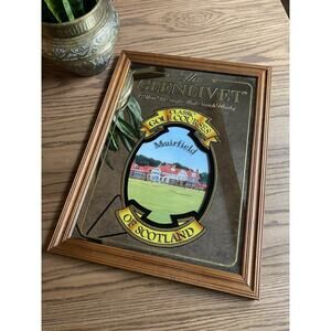 Vinatge Glenlivet Scotch Classic Golf Courses Muirfield Framed Mirror Bar Decor